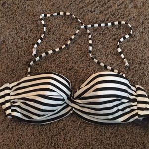 H&M black and white stripe bikini top